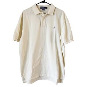 Polo Ralph Lauren Men's XL Cream Polo Navy Embroidered Logo Classic Preppy Golf